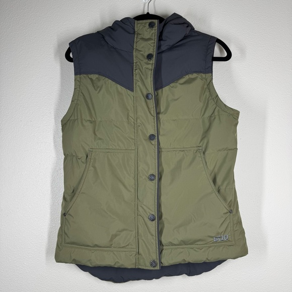 Stio Women's Woodson Down Puffer Vest Colorblock Green Grey Size Large - Picture 1 of 8